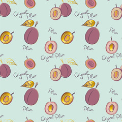 Seamless pattern with abstract cute plums, vector illustration.