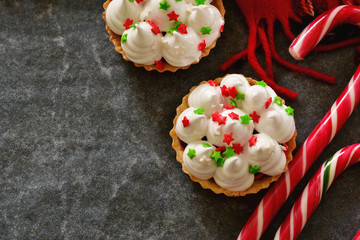 Holiday, Christmas tartlets with meringue.