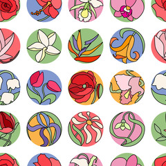 Seamless pattern with different flowers.