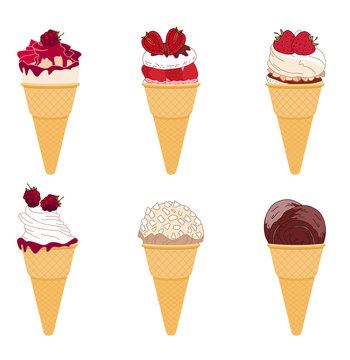 Set of realistic  icecreams on white. Different taste and color.