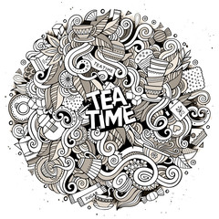 Cartoon cute doodles Tea time illustration