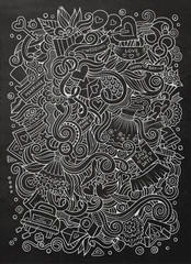 Cartoon cute doodles hand drawn wedding illustration