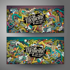 Cartoon vector hand drawn doodles Medical banners