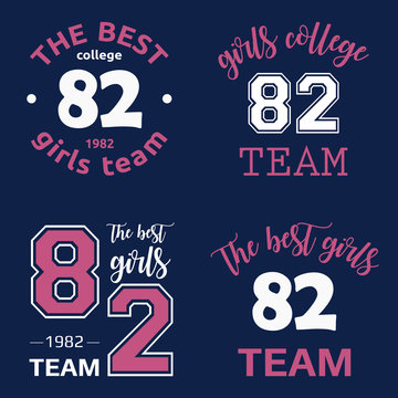 The best girls team college logo 82 isolated vector set