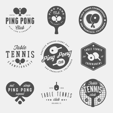 vector set of ping pong logos, emblems and design elements