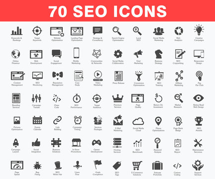 Simple SEO Icons Set. Universal SEO Elements and Icons Illustration Can Be Used As Web And Mobile UI, Set Of Basic SEO Elements
