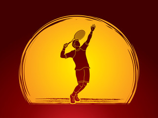Fototapeta na wymiar Man tennis player action serve designed on moonlight background graphic vector.