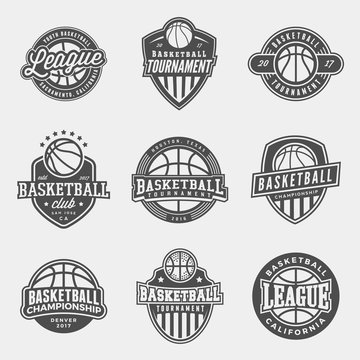 set of logos for basketball game events