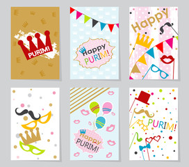 Set template Jewish holiday Purim greeting cards
