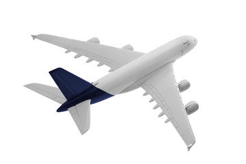 Airplane with blue color, Isolated on white background.