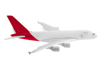 Airplane with red color, Isolated on white background.