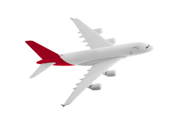 Fototapeta na wymiar Airplane with red color, Isolated on white background.
