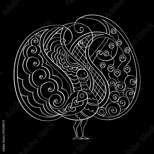Download "Hand-drawn vector mandala, indian peacock. All lines are ...