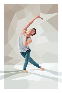 Barefoot contemporary dancer. Dance polygonal poster.
