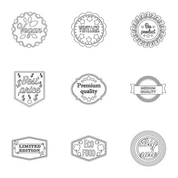Label set icons in outline style. Big collection of label vector symbol stock illustration