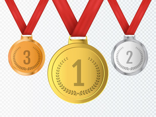 Set of gold, silver and bronze Award medals isolated. Vector