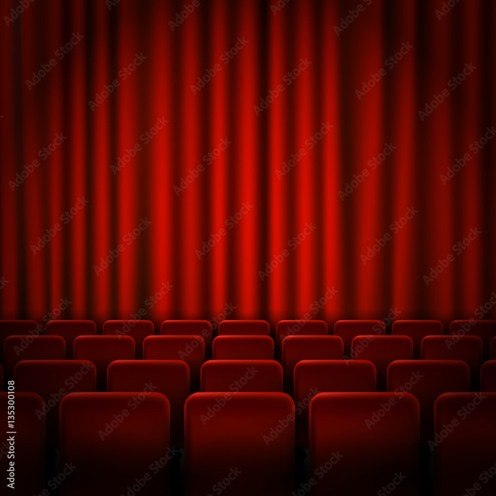 Canvas Prints Movie cinema premiere poster design with red curtains. Vector banner.