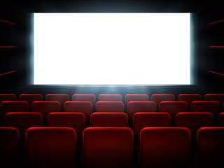 Movie cinema premiere poster design with white screen. Vector background.