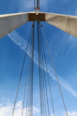 Detail of the structure of a bridge secured with steel cables