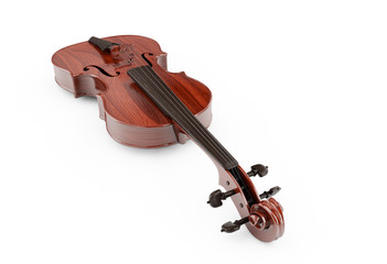 Aged violin isolated on white 3D rendering