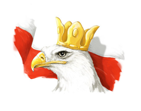 Cartoon eagle and polish flag - head in crown - illustration for children