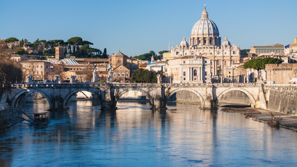 Rome cityscape with St Peter Basilica and Tiber - obrazy, fototapety, plakaty