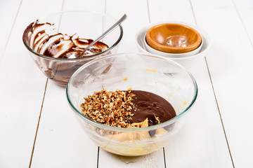 Cooking Pecan Chocolate Cookies On Kitchen Table