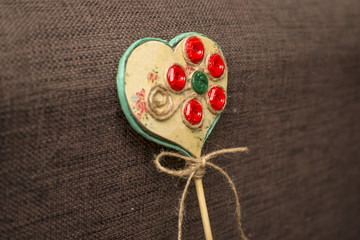 Souvenir - Valentine handmade, decorated with buttons and twine.