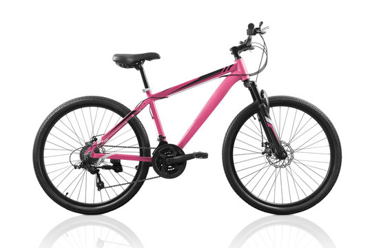 Pink bicycle isolated on white background with clipping path
