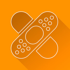 Plaster flat linear long shadow icon. Adhesive band aid. Vector line symbol