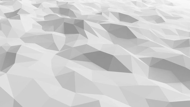 Beautiful White Polygonal Surface Waving in Looped 3d Animation. Seamless Geometrical Background in 4k, 3840x2160, Ultra HD.