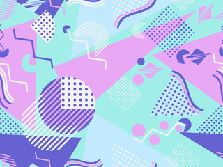 Memphis seamless pattern. Geometric elements memphis in the style of 80's. Vector illustration