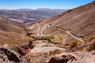 Curves of ruta 52 from Purmamarca to Salinas Grandes