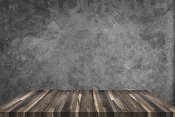 Empty light wood table top isolate on gray cement with clipping