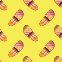 Home Soft Orange Slippers Seamless Pattern on Yellow Background