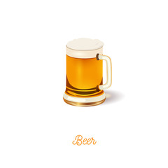 Glass of beer icon. Realistic vector illustration