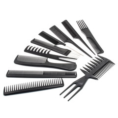 Collection of combs for hairdressing isolated on white background