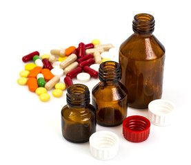 Bottles of glass and plastic for tablets