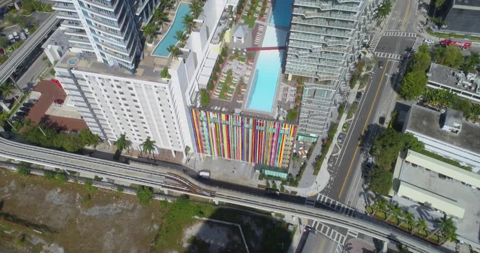 Aerial drone footage of highrise condominiums in Brickell