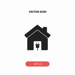 home with electric plug vector icon