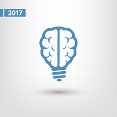 Light bulb brain icon, vector illustration. Flat design style