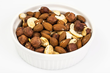 A mixture of nuts, cashews, almonds and hazelnuts