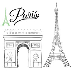 Fototapeta premium Hand drawn Paris landmarks