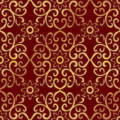 Seamless Golden ChineseBackground Curve Cross Spiral Frame Flower