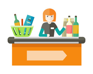 Cashier Behind the Store Counter Illustration.