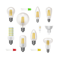 Transparent bulb set. Led energy saving lamps. Realistic icon