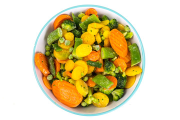 Frozen vegetables mix on a white background