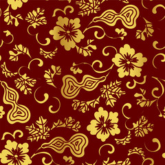 Seamless Golden Chinese Background Gourd Spiral Vine Flower