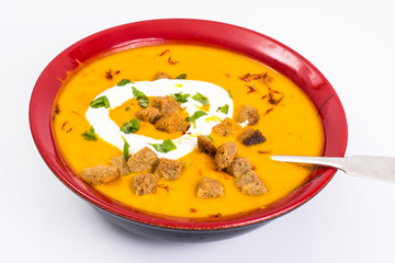 Spiced carrot puree with croutons