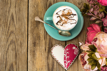 Valentine's day romantic breakfast.Gingerbread Heart with icing